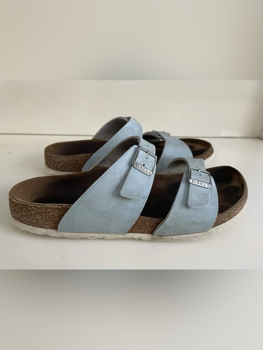 Birkenstock Silver Double Strap Sandals - Picture 9 of 12